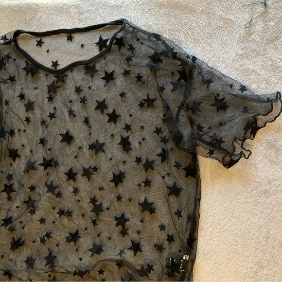 SHEIN Black Mesh Short Sleeved Tee Shirt Top with Velvet Stars - Picture 3 of 11